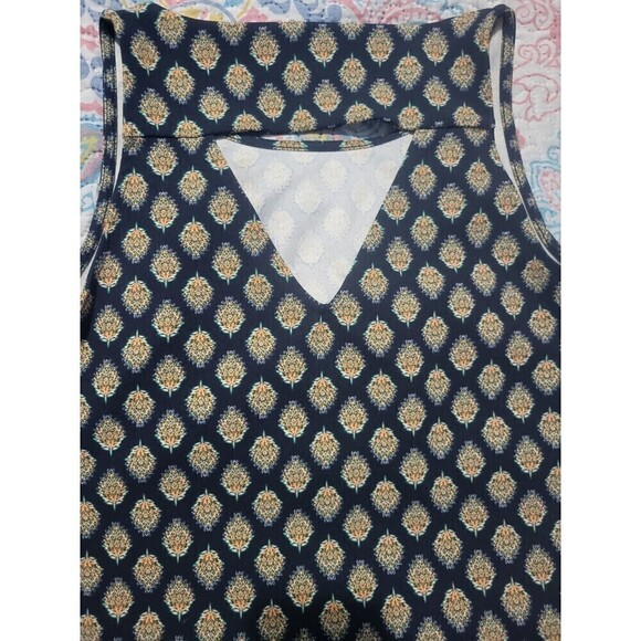 BANANA Republic Navy Printed Dress With Yellow and Green  With Nice Cutout Back, - Picture 4 of 5